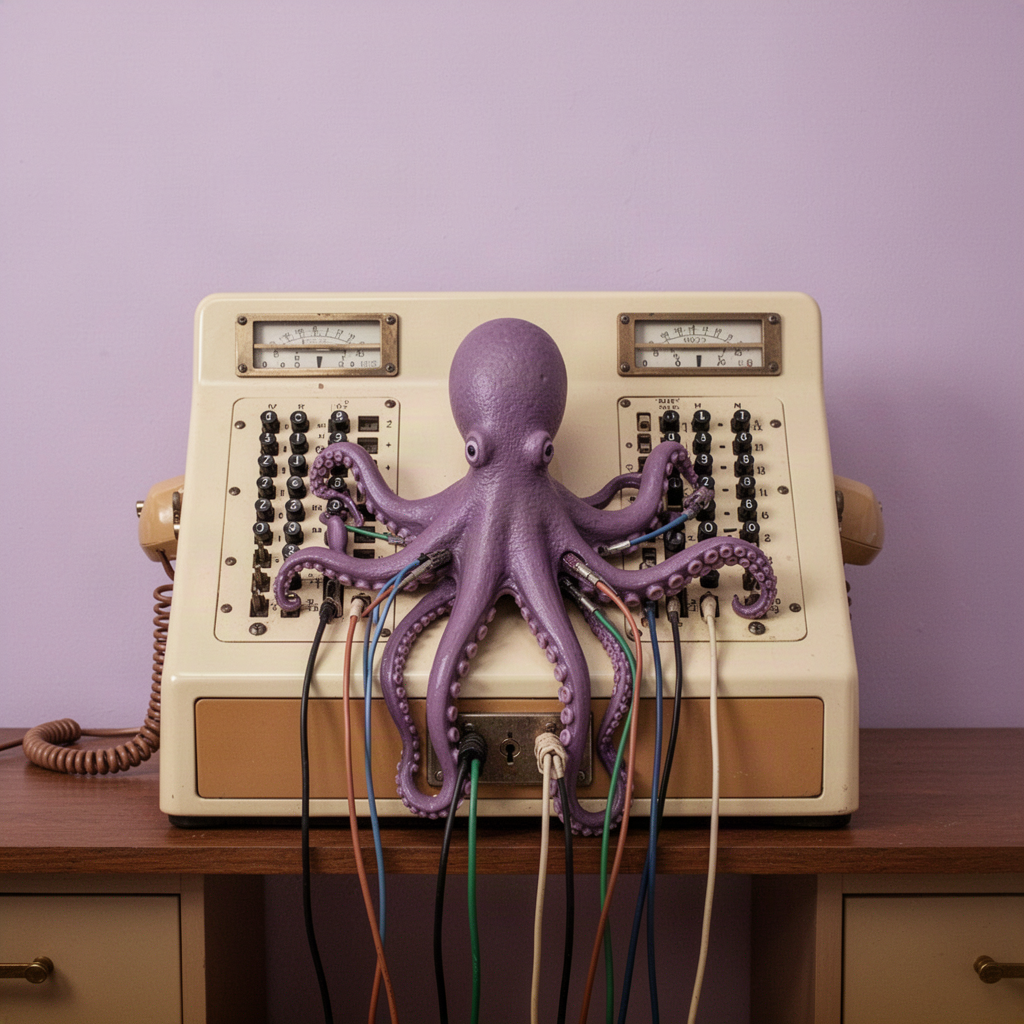 Octopus connecting cables on a vintage switchboard
